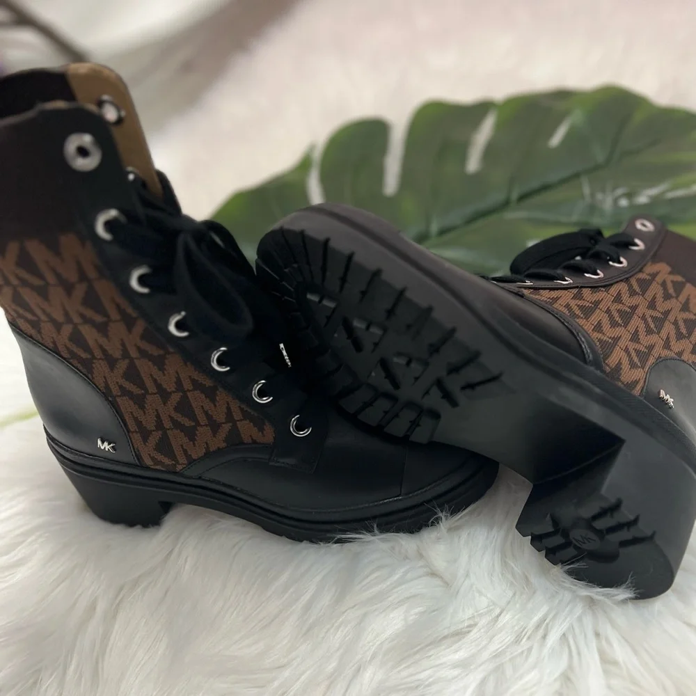 Michael Kors Brea Leather and Logo Jacquard Combat Boot ✨brand new✨ - Picture 8 of 10
